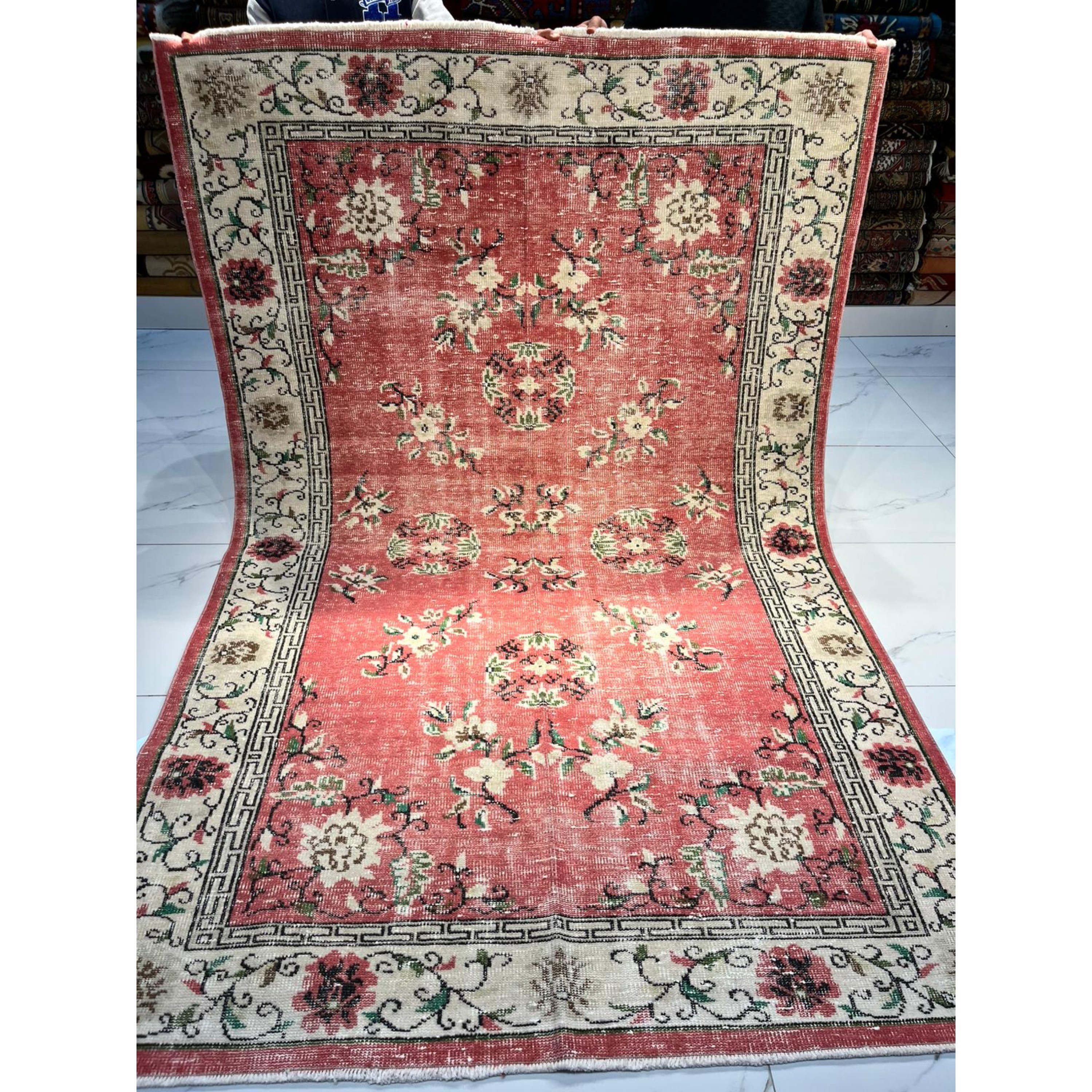 Vintage Turkish Uşak Demirci Rug – Wool on Cotton, Approx. 60 Years Old (280 × 180 cm)