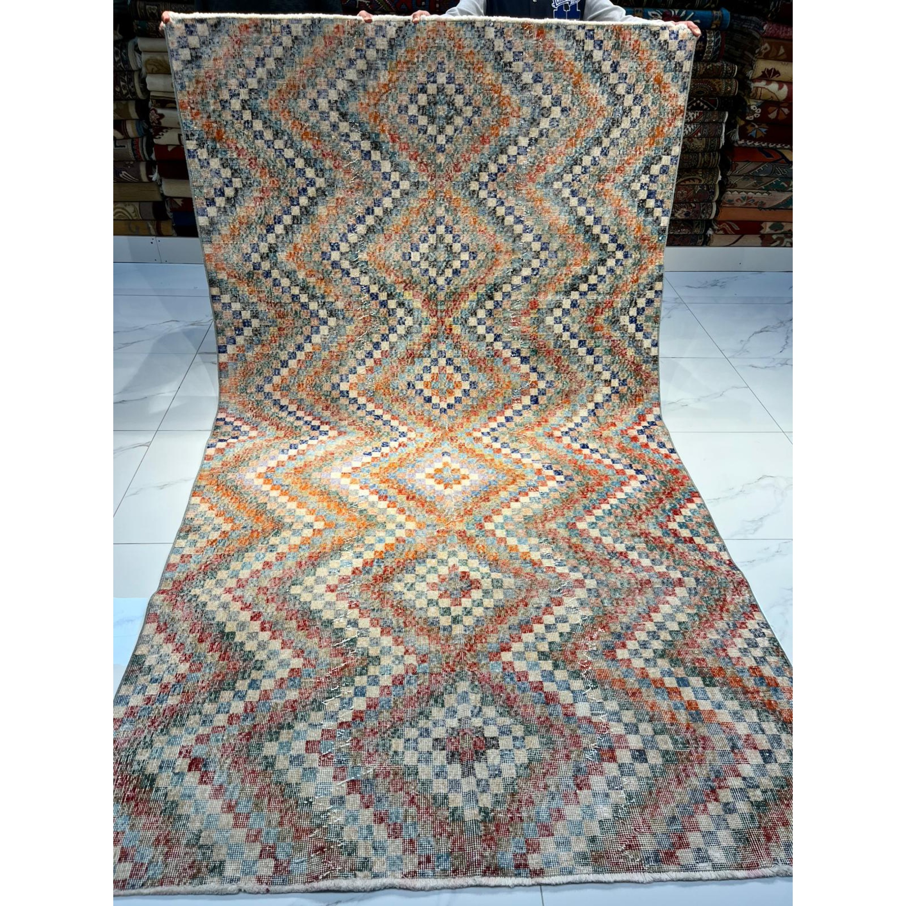 Vintage Zeki Müren Checkered Wool on Cotton Textile – 40 Years Old