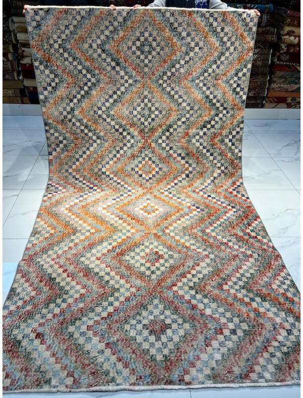 Vintage Zeki Müren Checkered Wool on Cotton Textile – 40 Years Old